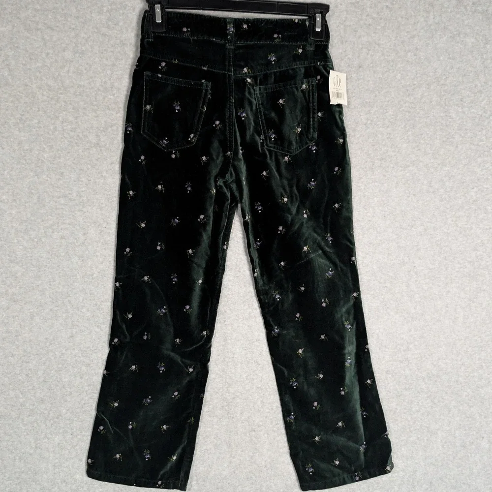 GAP‎ Velvet Pants Kids Size 7 Dark Green Ditsy Floral Straight Leg Fall Fashion